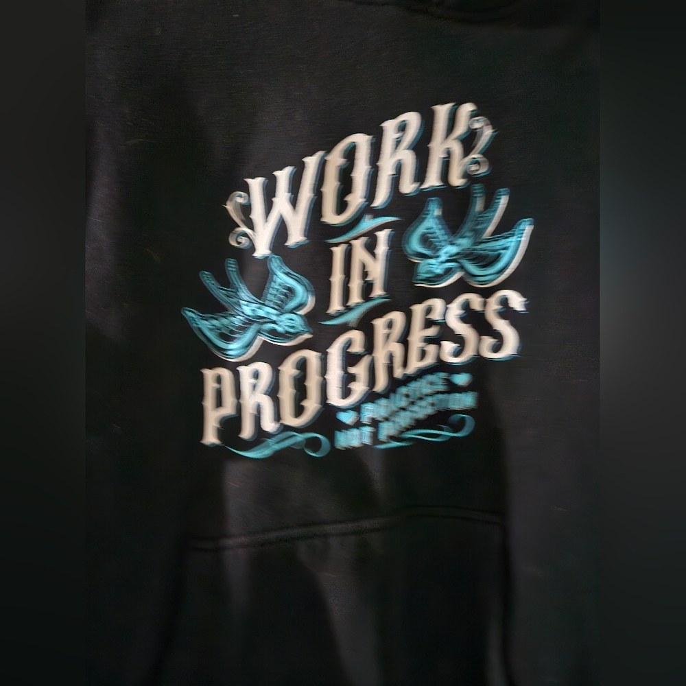 Bleautiful Disaster Black Hoodie with Blue Graphic " Work In Progress"